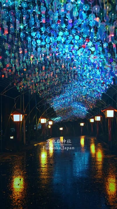 雨と風に揺れる、3,000個の風鈴🎐 📍福岡県【宮地嶽神社】 / 🇯🇵 Miyajidake Shrine, Fukuoka 約3,000個の風鈴が境内を彩る、夏限定の風景🎐 雨粒をまとった
