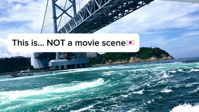 Not a movie scene, it's real! 😱 Witness the power of the Naruto Whirlpools, one of the world's larg