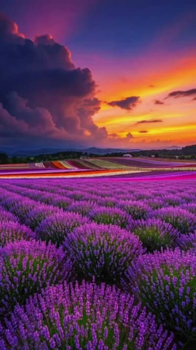 Furano Flower Fields, Japan (July): Known for vibrant, rolling landscapes of lavender and other flow