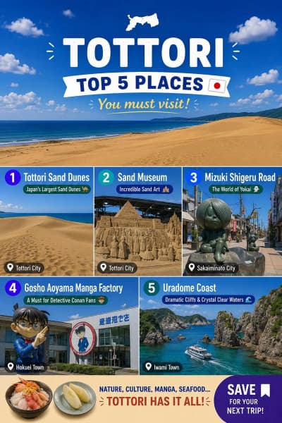 From massive sand dunes to anime streets and crystal-clear coastlines, Tottori feels like a hidden w