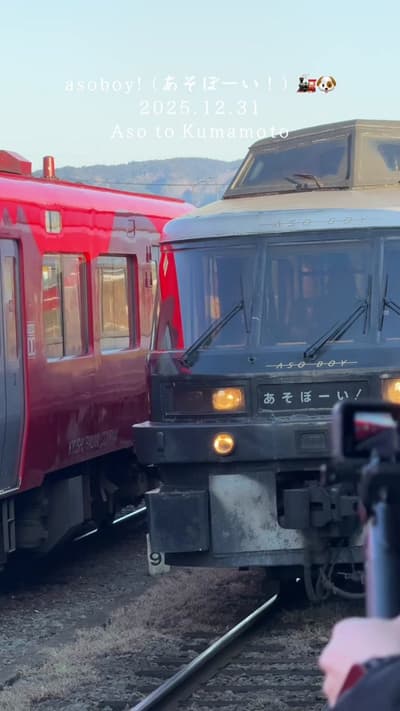 📍asoboy! train (あそぼーい！) 🚂🐶 everyone says it’s the cutest way to get to mt aso, i actually rode it