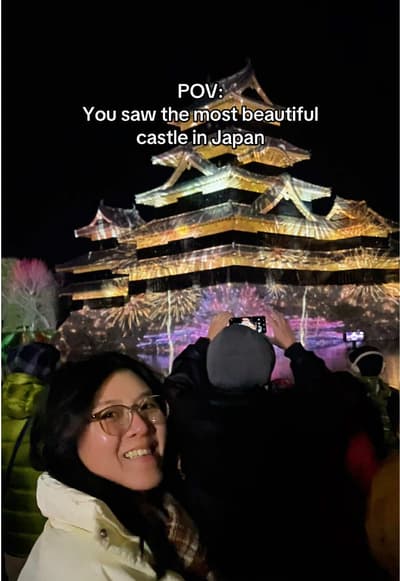 Japan never cease to amaze me 🎆💚✨ 📍Matsumoto Castle Light show: winter season, everyday from 6pm-