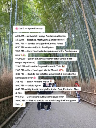 🌸 Day 2 — Kyoto Itinerary 6:25 AM — Arrived at Hankyu Arashiyama Station ☀️ Morning walk across Tog