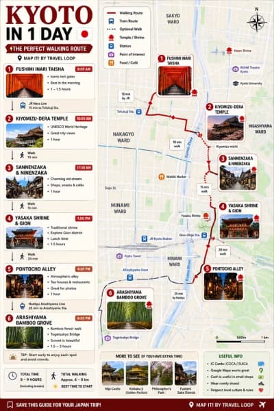 Planning your first trip to Kyoto, Japan? 🇯🇵 Save this one-day walking itinerary that takes you th