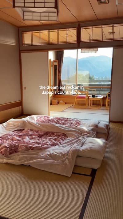 minimalist rooms, traditional meals, and the calmest energy ever… the ryokan experience is pure magi