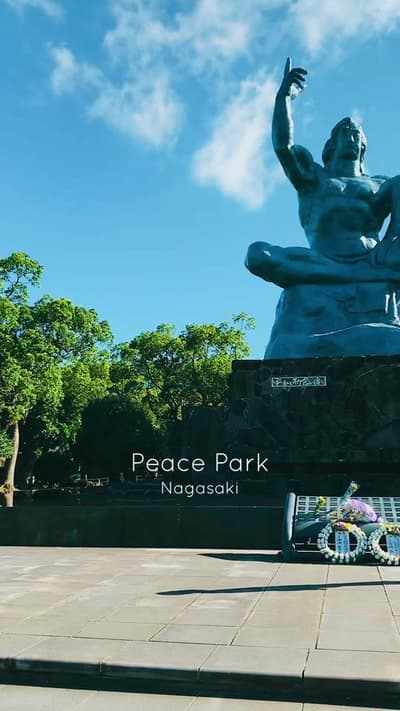 This is Nagasaki Peace Park in Nagasaki, Japan. At the center stands the iconic Peace Statue by Seib
