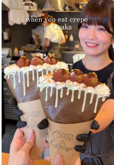 A Dubai chocolate crepe available only after 12PM in Osaka 🍫✨ Crepe to Espresso to Kyuchome offers 