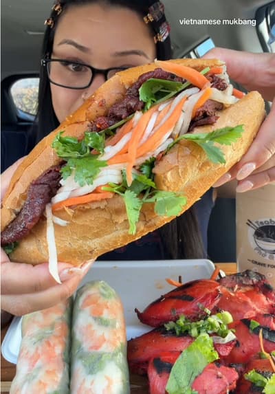 VIETNAMESE MUKBANG! grilled sate beef bánh mì, summer rolls with peanut sauce and grilled chicken sk