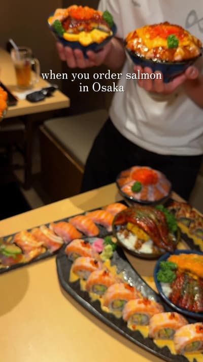 A must-visit salmon specialty spot in Namba, Osaka 🍣🐟✨ Salmon Kat Namba is a small salmon-focused 