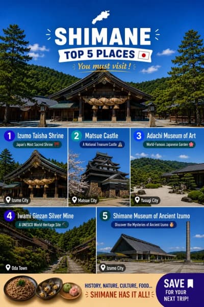 From the sacred Izumo Taisha Shrine to the historic silver mines and stunning Japanese gardens, this
