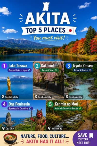 Akita is one of Japan’s hidden gems 🇯🇵✨ Beautiful lakes, hot springs & amazing nature 🌿 Save this